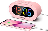 1 x RAW Customer Returns REACHER Digital Kids Alarm Clock with USB Charging Function, Rainbow LED Display, 0-100 Dimmer, Large Numbers, 12 24H, Adjustable Alarm Volume, Mains Powered Pink Alarm Clock for Teenagers, Girls, Boys - RRP €20.99