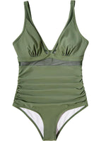 1 x RAW Customer Returns Sangdut Swimsuit Women Tummy Control Sexy V Neck Swimsuits Push Up One Piece Swimwear With Cups Mesh Monokini Swimsuits Green, M  - RRP €26.99