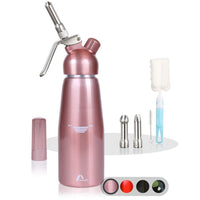 1 x RAW Customer Returns Amazy cream dispenser including 3 stainless steel nozzles 2 cleaning brushes - professional aluminum cream siphon for preparing whipped cream, cream, mousse, espuma etc. red 500 ml  - RRP €33.26