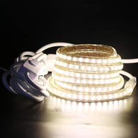 1 x RAW Customer Returns Xunata Warm White LED Strip with Switch and Power Supply 220V 3014 120 LED m IP65 Waterproof Flexible LED Strip for Roof Ladder Kitchen Cable Decoration 15m - RRP €20.4