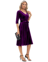 1 x RAW Customer Returns Bbonlinedress velvet dress women s long-sleeved midi-length evening dress elegant for wedding winter festive dresses vintage rockabilly cocktail dress party Christmas dress grape M - RRP €43.36