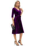 1 x RAW Customer Returns Bbonlinedress velvet dress women s long-sleeved midi-length evening dress elegant for wedding winter festive dresses vintage rockabilly cocktail dress party Christmas dress grape M - RRP €43.36