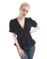 1 x RAW Customer Returns FCCAM Victorian Blouse Women Steam Punk Blouse V-Neck Top Renaissance Blouse Medieval Ruffle Blouse Short Sleeve Gothic Blouse Black L - RRP €36.29