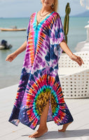 1 x RAW Customer Returns Orshoy Women s Beach Dress V-Neck Leisure Summer Summer Long Maxi Beach Dress Poncho Kaftan Long Dress A-Purple Blue One Size - RRP €33.89