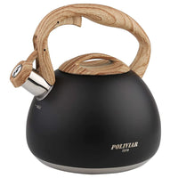 1 x RAW Customer Returns Poliviar Modern Kettle Induction Whistling Kettle Made of Stainless Steel, Tea Kettle for All Hotplates, Whistling Kettle with Wooden Handle, Kettle for Tea Coffee, Approx. 2.7L, Black JX2018-WB20-DE  - RRP €40.33