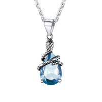 1 x Brand New SILVERCUTE Women s Sterling Silver Water Drop Snake Necklace, Faux Aquamarine March Birthstone Pendant - RRP €34.87