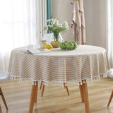 1 x RAW Customer Returns meioro Round Striped Tablecloth Tablecloths Rund Round Linen Tablecover Tassel Striped Tablecloth Suitable for Indoor and Outdoor Use Apricot White Stripes, Diameter 150cm  - RRP €19.6