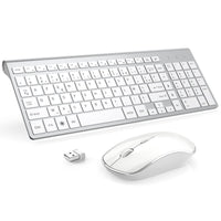 1 x RAW Customer Returns JOYACCESS Wireless Keyboard Mouse, 2.4Ghz Ultra-Thin Compact Keyboard, Portable Silent 2400 DPI Ergonomic Keyboard Mouse for PC, Smart TV, Computer AZERTY Layout - White Silver - RRP €38.99