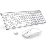 1 x RAW Customer Returns Joyaccess Wireless Keyboard 2.4GHz Ultra Thin Compact Wireless Portable Quiet 2400dpi Ergonomic Keyboard for PC Smart TV Computer AZERTY Layout - White Silver - RRP €38.99