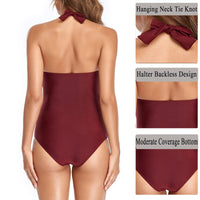 1 x RAW Customer Returns Women s One-piece Swimsuit, on the belly and Push Up and Removable Internal Padding, with V-neck, Adjustable Straps, One-Piece Backless Bikini Burgundy, L  - RRP €26.3