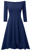 1 x RAW Customer Returns HOMEYEE Women s Vintage Cocktail Dress 3 4 Sleeve Off Shoulder Strapless Swing A-line Evening Dress A287 M, Navy Blue  - RRP €30.2