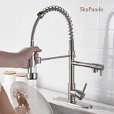 1 x RAW Customer Returns SkyPanda kitchen faucet, brushed brass spring faucet 360 rotatable with pull down mixer spray head, with 2 outlets jet and spray spray head high pressure, nickel brush - RRP €72.0