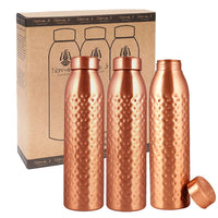 1 x RAW Customer Returns NORMAN JR Copper Water Bottle 1L - Gift Box of 3, Hammered, an Ayurvedic vessel made of pure copper - helps you drink more water, with many health benefits - RRP €70.13