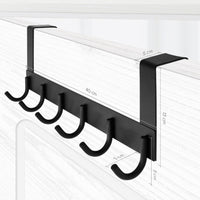 1 x RAW Customer Returns joeji s Kitchen Door coat rack for hanging without drilling - Black door hook with 6 hooks made of stainless steel 40 cm - also suitable as a hanger and towel holder for the door in the bathroom - RRP €12.89