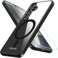 1 x RAW Customer Returns Hensinple for Samsung Galaxy S24 Case for Magsafe with Armored Protective Glass, Magnetic Mobile Phone Case Samsung S24 Shockproof Protection Thin Transparent Outdoor Protective Case for S24, Black - RRP €14.11