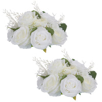 1 x RAW Customer Returns NUPTIO Artificial Flower Centerpieces for Tables 2 Pack 24cm Diameter White Fake Rose Flowers Arrangement Silk Faux Bouquet Wedding Centerpieces for Home Party Anniversary Decoration - RRP €22.16