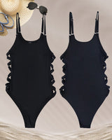 1 x RAW Customer Returns JFAN Women s Swimsuits One Piece Swimsuits Crossed Circles Swimsuit with Laces Tummy Reducer Monokini Black L - RRP €22.8