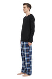 1 x RAW Customer Returns GLOBAL Men s Flannel Pajamas Men s Cotton Pajamas Set Long Sleeve Pullover Top and Elastic Bottoms with Drawstring Soft Comfortable Black Top, Dark Blue Checked Pants S - RRP €32.99