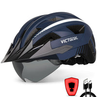 1 x RAW Customer Returns VICTGOAL Bicycle Helmet Men Women MTB Helmet with Removable Magnetic Goggles Visor Breathable with 21 Ventilation Channels Cycling Helmet Adjustable Bicycle Helmets M 54-58cm, Navy  - RRP €50.99