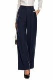 1 x RAW Customer Returns PrinStory Women s Wide Leg Trousers Lightweight Elastic Waist Summer Trousers with Pockets Causal Office Business Trousers Navy Blue, 44-46  - RRP €34.98