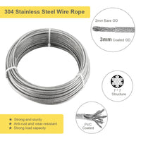 1 x RAW Customer Returns Stainless Steel Rope Kit, 20m 3mm Stainless Steel Hook and Eye Tightening Wire, Wire Rope Clamp, Aluminum Wire Rope Clamp - RRP €25.2