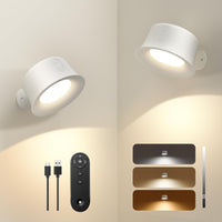 1 x RAW Customer Returns FULEN LED wall light indoor 2 pieces, 3 color modes bedside lamp, 360 rotatable touch control wall lamps, wall lamp for living room bedroom hallway wireless wall lights, white - RRP €32.26