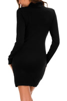 1 x RAW Customer Returns EXCHIC Women s High Neck Mini Dress Long Sleeve Slim Bodycon Dress S, Black  - RRP €29.98