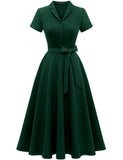 1 x RAW Customer Returns Wedtrend Women s Vintage Cocktail Dress A Line Midi Long V Neck Evening Dress Elegant Casual Dress,Dark Green,XL - RRP €42.98