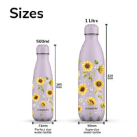 1 x RAW Customer Returns Proworks Stainless Steel Water Bottle, Vacuum Insulated Metal Thermal Bottle Hot Drinks for 12 Hours Cold Drinks 24 Hours, Bottle for Sports and Gym 1 Liter Pastel Lavender Sunflower Flowers - RRP €32.0