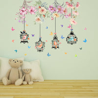 1 x Brand New SUPERDANT Colorful Hanging Flowers Wall Decal Bird Cages Butterfly Wall Stickers Plants Wall Stickers Creativity Wall Decals Birds Wall Theme Kitchen Living Room - RRP €22.8