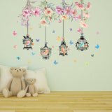 1 x Brand New SUPERDANT Colorful Hanging Flowers Wall Decal Bird Cages Butterfly Wall Stickers Plants Wall Stickers Creativity Wall Decals Birds Wall Theme Kitchen Living Room - RRP €22.8