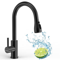 1 x RAW Customer Returns DAYONE kitchen faucet 360 rotatable faucet extendable stainless steel brushed high pressure single-lever sink faucet 3 jet types mixer tap matt black - RRP €57.37