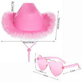 1 x RAW Customer Returns Set of 2 Cowboy Hats and Party Glasses Heart Glasses Cowgirl Hat Costume Accessories for Adults Rodeo Wild West Costume Carnival Theme Party Halloween Party Pink  - RRP €20.16