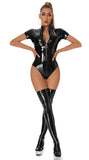 1 x RAW Customer Returns SEAUR Catsuit Women Short Clubwear Women Sexy Leather Look Seductive Figure-hugging Glossy Romper Costume Dance Stage Bodycon Jumpsuit Black - RRP €31.99