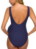 1 x RAW Customer Returns Love2Mi Maternity Swimsuit One Piece Elegant V-Neck Maternity Swimwear Tie Front Bowknot Swimsuit Navy Blue XL - RRP €33.26