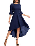 1 x Brand New Gardenwed Formal Dress Women 3 4 Sleeve Flare Bell Sleeve Round Neck Dresses High-low Cocktail Dresses Rockabilly Dresses Evening Dresses Elegant for Wedding Navy S - RRP €43.36