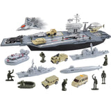 1 x RAW Customer Returns deAO model ship aircraft carrier with small model airplanes, truck, tank, submarine, battleships and action figures included - RRP €39.61