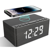 1 x RAW Customer Returns ANJANK Wooden Bedside Alarm Clock with FM Radio, 10W Fast Wireless Charging Station for iPhone Samsung Galaxy, LED Display Digital Alarm Clock, 5-Level Dimmer, Sleep Timer, USB Charging Port - RRP €44.36