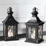 1 x RAW Customer Returns TRIROCKS 2 Pack Hanging Candle Lantern 28cm High Metal Small Lantern Decorative Candle Holder with Glass for Home Garden Living Room Party Table Indoor Outdoor Black with Gold Coatings  - RRP €40.33