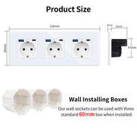 1 x RAW Customer Returns JIMEIDA socket with USB in white, 3-way 16Amp glass Schuko sockets with fast charging USB connection and type C port max.3.1A, 228 86mm, 250V - RRP €30.24