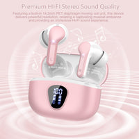 1 x RAW Customer Returns Bluetooth Headphones, Wireless Bluetooth 5.3 In Ear, 4 ENC Noise Cancelling Mic Earbuds, HiFi Stereo Deep Bass, 40H Playtime, LED Display, IP7 Waterproof Earbuds, Touch Control, Pink - RRP €30.13