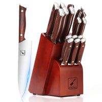 1 x RAW Customer Returns imarku Knife Block - 16 Piece Professional Knife Set with Block, Full-Tang Stainless Steel Kitchen Knife, Premium Wooden Handle Chef s Knife, Knife Block with Upgraded Knife Slots Father s Day Gift - RRP €99.99