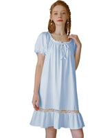 1 x RAW Customer Returns Nanxson Women s Nightdress Short Sleeve Sleepwear Summer Lace Vintage Night Dress Pajamas XL, Blue-83  - RRP €26.7