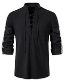 1 x RAW Customer Returns Idopy Men s Retro Lace-Up Punk Renaissance Medieval Tops Pullover Henley Shirt, Black, XXL - RRP €25.79