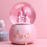 1 x RAW Customer Returns Music Box Crystal Ball with LED Night Light Snow Globe Musical Shape Castle Decoration Glass Ball Automatic Toy Gift Kids Christmas Birthday Pink TU - RRP €24.98