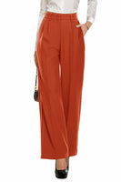 1 x RAW Customer Returns PrinStory Women s Wide Leg Trousers Lightweight Elastic Waist Summer Trousers with Pockets Causal Office Business Trousers Orange, 38-40  - RRP €34.98