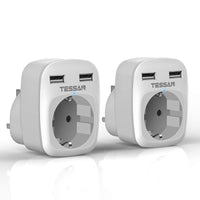 1 x RAW Customer Returns TESSAN 2 Pack Travel Adapter UK Adapter England Germany Plug with 2 USB, Socket Adapter Travel Plug Power Adapter for Ireland Great Britain Wall Charger Charging Station, Adapter Socket - RRP €27.31