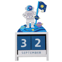 1 x Brand New PRETYZOOM Wooden Perpetual Calendar Astronaut Countdown Calendar Square Numbers Desk Calendar Spaceman Figure Perpetual Wood Block Cube Blue - RRP €20.4