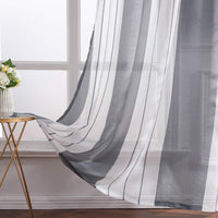 1 x RAW Customer Returns MIULEE Curtains Striped Transparent with Eyelets, Voile Curtains Living Room Modern Set of 2, Curtain Bedroom Transparent with Grey White Striped Pattern, Curtain Semi-Transparent Stripes 140X225 cm - RRP €24.58