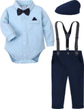 1 x RAW Customer Returns mintgreen Baby Boy Suit Gentleman Wedding Clothes Formal Shirt Set Suspenders Bow Tie with Hat, Blue, 12-18 Months, 90 - RRP €37.04